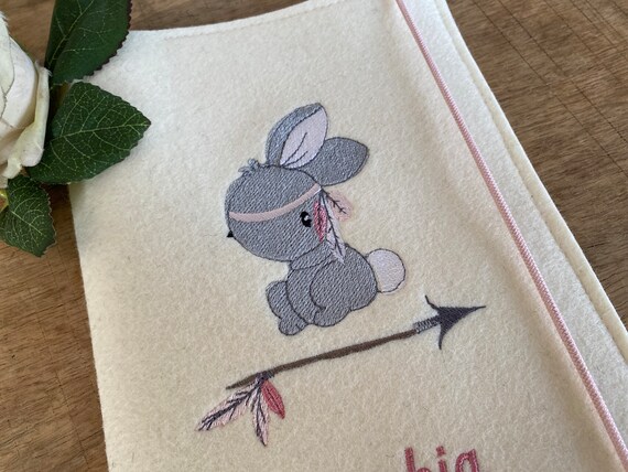 U-book cover made of wool felt with name - cute bunny - U-book cover, felt cover for examination booklet, cover U-book