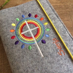 Praise to God cover made of wool felt - rainbow colors, cross, cover for prayer book, communion gift, felt cover