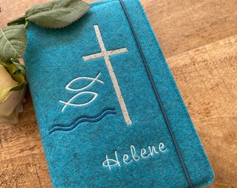 Praise to God cover turquoise - cross, fish - communion - Praise to God cover made of wool felt