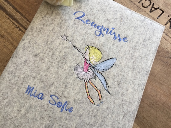 Certificate folder - little fairy - 100% wool felt, folder for certificates, document folder, felt cover, lucky charm