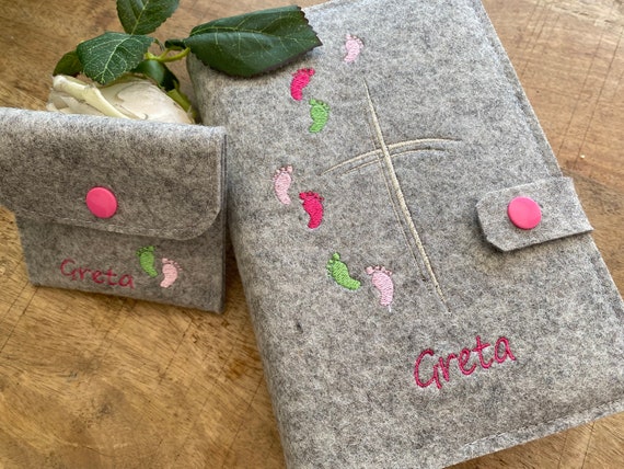 Hymnal cover made of wool felt - footprints / cover for hymnal for communion, cross, cover for prayer book, felt cover