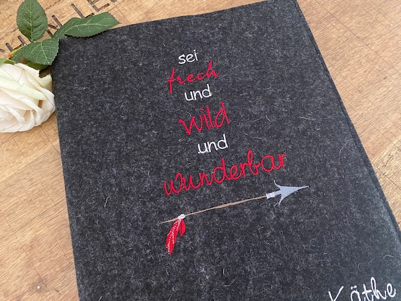 Certificate folder - made of wool felt - "be cheeky and wild and wonderful" - folder for certificates, felt cover, boho