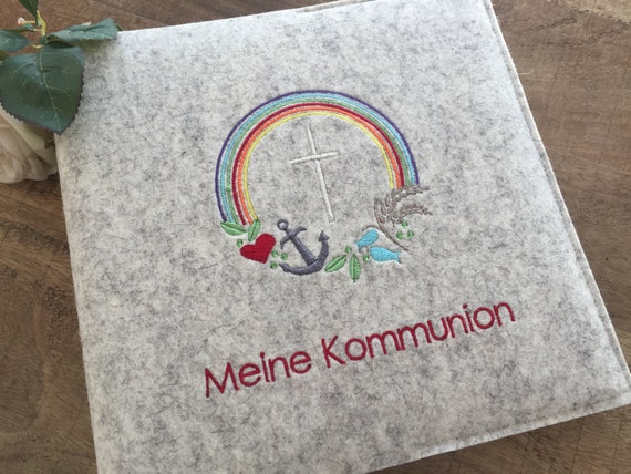 Photo album for communion / confirmation - 100% wolf felt - customizable, matching the hymn book, rainbow