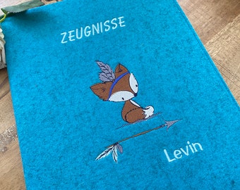 Zeugnismappe - süßer Fuchs  - Ordner mit Einband für Zeugnisse, Dokumentenmappe, Schulanfang, Geschenk zur Einschulung, Waldfreunde, boho