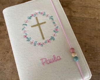 Hymnal cover, felt, cream - pastel floral wreath - Hymnal cover made of wool felt