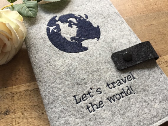Travel case made of wool felt - globetrotter - family travel case, passport cover personalized