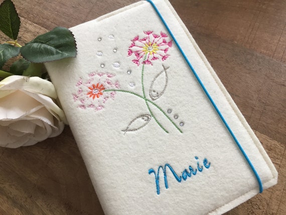 Prayer book cover made of wool felt - dandelion - fish, felt cover for prayer book for communion