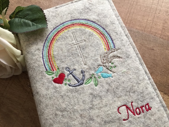 Hymnal cover made of wool felt - rainbow, fish, heart, anchor - felt cover, cover for hymnal for communion