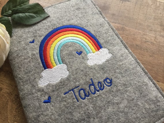 U-book cover made of wool felt - rainbow, U-book cover, felt cover for examination booklet, cover U-book with name