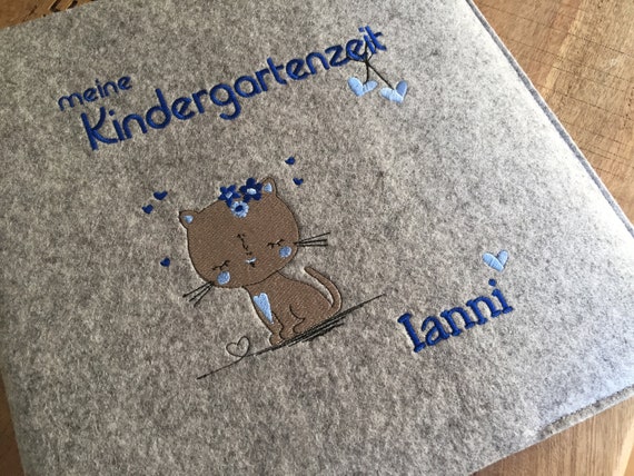 Photo album - cat - 100% wool felt, felt cover with name, kindergarten, nursery, boho