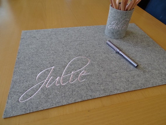 Desk pad with name in different sizes --- 100% wool felt