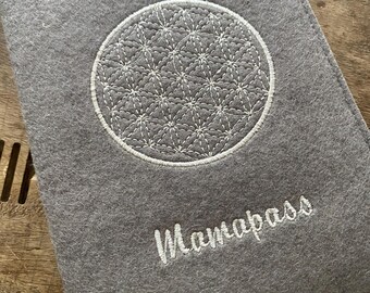 Maternity Pass Cover - Flower of Life - Cover for maternity pass, cover made of wool felt, felt cover, heart, maternity pass