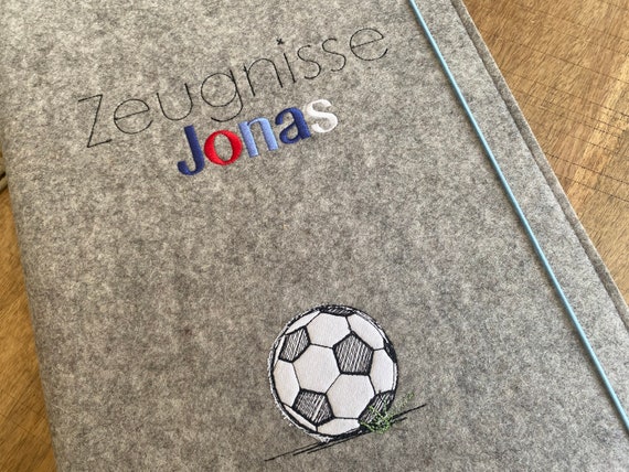 Certificate folder - football - made of wool felt, folder for certificates, document folder for boys