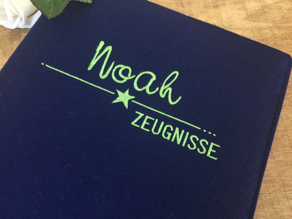 Certificate folder with name - made of wool felt | Folder for certificates | Document folder | Name | Star