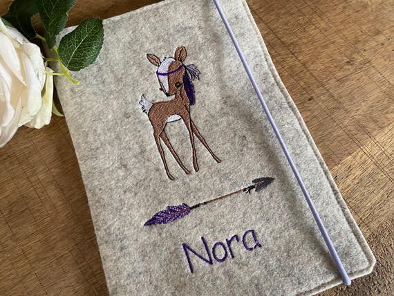 U-book cover - pretty deer - U-book cover made of wool felt embroidered - Bambi - free choice of color
