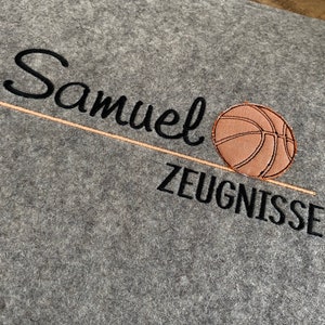 Dossier de certificat - basket-ball - en feutre de laine, dossier pour certificats, dossier de documents pour garçons