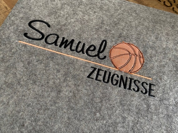 Certificate folder - basketball - made of wool felt, folder for certificates, document folder for boys