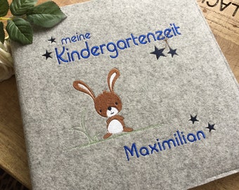 personalisiertes Fotoalbum  - Kindergartenzeit - Hase- 100% Wollfilz, Filzeinband mit Name