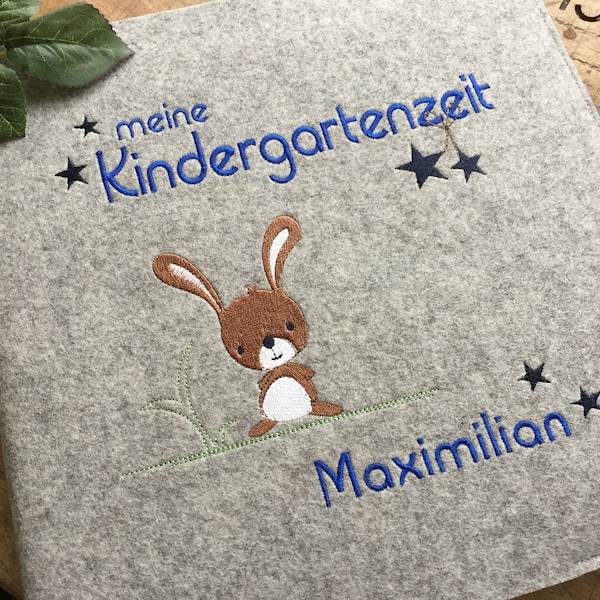 personalisiertes Fotoalbum  - Kindergartenzeit - Hase- 100% Wollfilz, Filzeinband mit Name