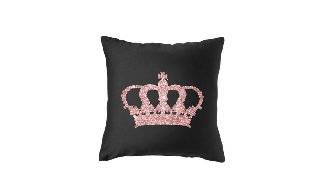 Crown Throw Pillow, Princess Decor Pillow, Pink Crown, Glitter Throw