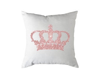 Multicolor Flitterly Princess Emily Girls Women Pink White Crown Design Throw Pillow 16x16 