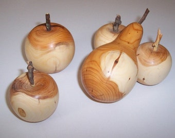 Apple and pear made of wood - decorative fruit, wood fruit