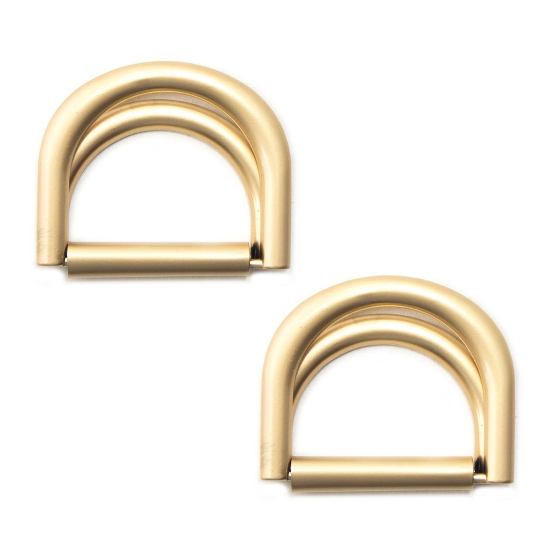 No.9092 Set of 2 Brushed Gold Tone Metal Hinged 2-part Locking D Rings ...