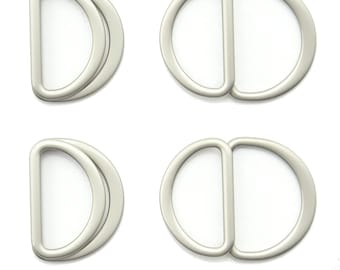 4 Pcs of Metal Hinged 2-Part Locking D Rings for Shoes, Belts, Bags, Webbing - Fits Straps up to 30 mm, Silver (or Black) Tone