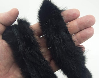 Bordo in pelliccia di coniglio nero per bordi di indumenti, cappotti, cappe, cuscini e arredamento morbido, larghezza 4 cm, al metro