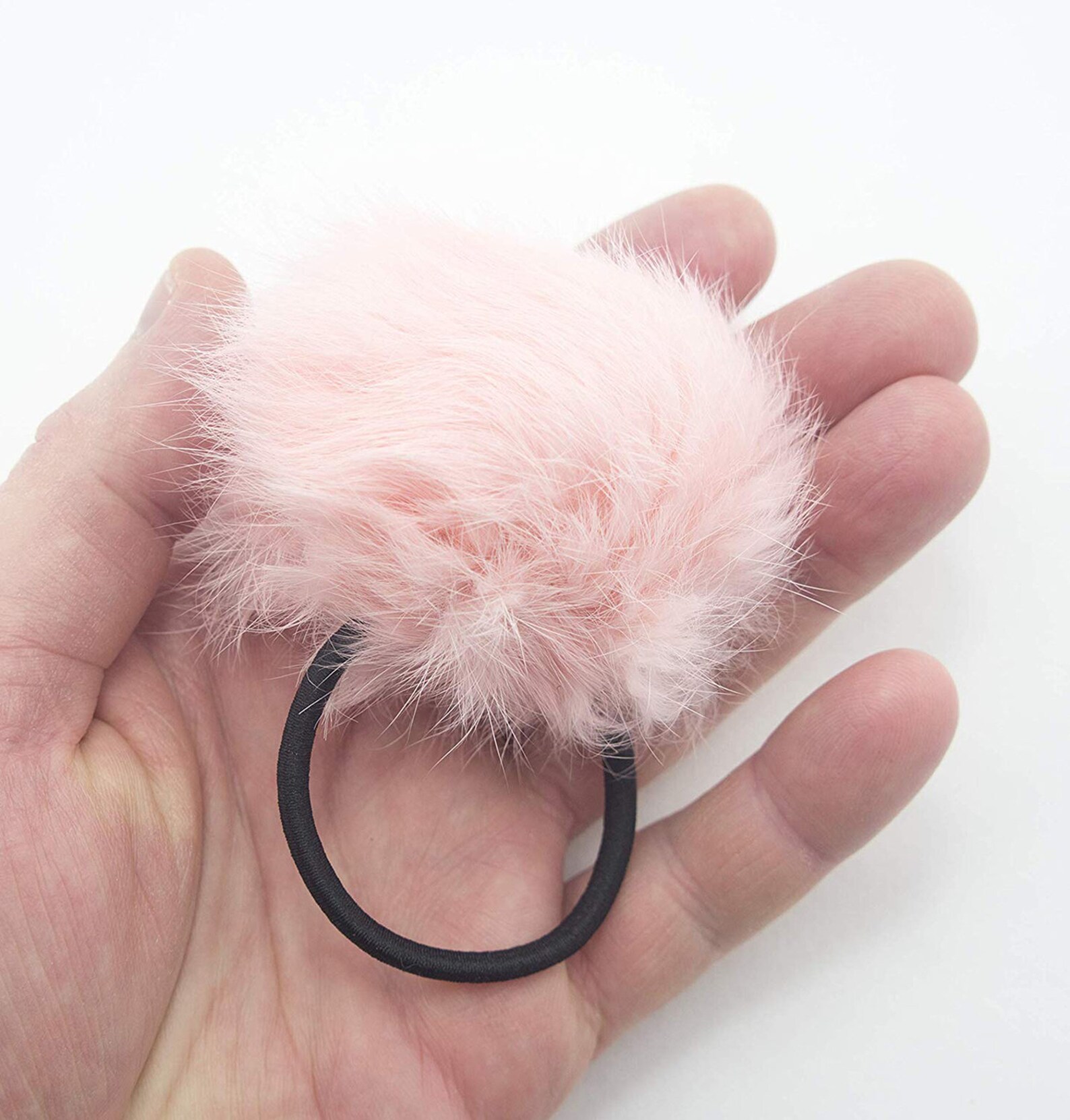 A Pair of Rabbit Fur Baby Pink Pom Pom Hair Bands Ponytail - Etsy