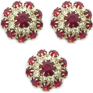 Set of 3 Red Crystal Buttons in a Metal Setting - 20 mm Diameter