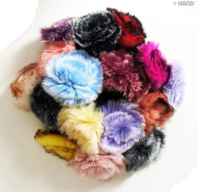 70 mm Diameter A Pair of Luxury Rabbit Fur Pompom Hair Bands in a Rosette Flower Design
