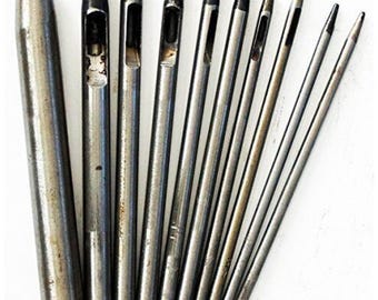 Juego de 10 perforadoras huecas para ojales de cuero con agujeros redondos para manualidades (tamaños: 0,8, 1, 1,5, 2, 2,5, 3, 3,5, 4, 5 y 8 mm)