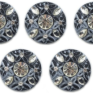 No.124-1 Embossed Flower Pattern and Crystal Buttons 22 mm Diameter - Pack of 5