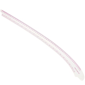 May include: A white plastic French curve ruler featuring pink printed measurement markings along the curved edge. The tool includes clear numerical scales and graduation lines for precise drafting, with the text MADE IN CHINA 6301 printed near the end.