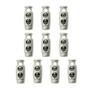 T5115 Set of 10 Silver Grey Metal Hoodie Cord Locks Toggles - Hole Diameter 5 mm