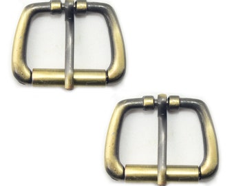 No 8195 Set of 2 Antique Brass Tone Buckles for Belts, Bags etc. - 37 x 28 mm. Fits 25 mm Strap