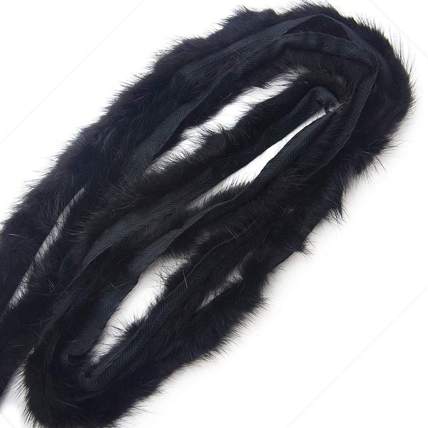 Thin Black Mink Fur Piping Trim for Garment Edging, Coats, Hoods, Cushions & Soft Furnishings 2cmW - Per Metre