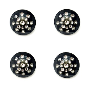 Set of 4 Clear Crystal Buttons in Black Acrylic Settings - 20 mm