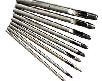 Juego de 9 perforadoras huecas para ojales de cuero con agujeros redondos para manualidades (tamaños: 0,8, 1, 1,5, 2, 2,5, 3, 3,5, 4 y 5 mm)