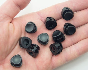 T5201 Set of 10 Black Metal Rounded Triangle Hoodie Cord Locks Toggles - Oval Hole 6x5 mm
