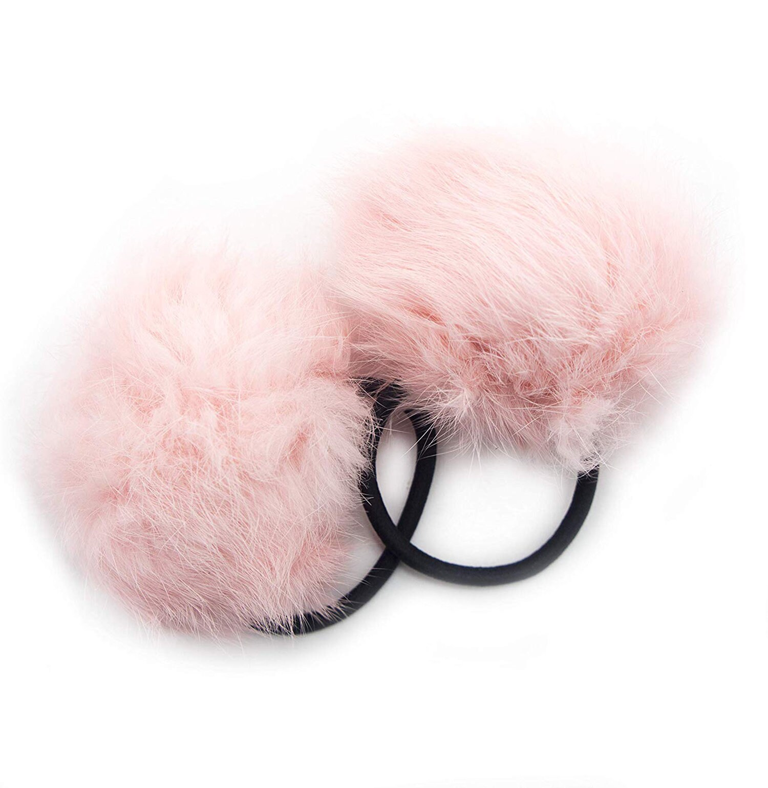 A Pair of Rabbit Fur Baby Pink Pom Pom Hair Bands Ponytail - Etsy