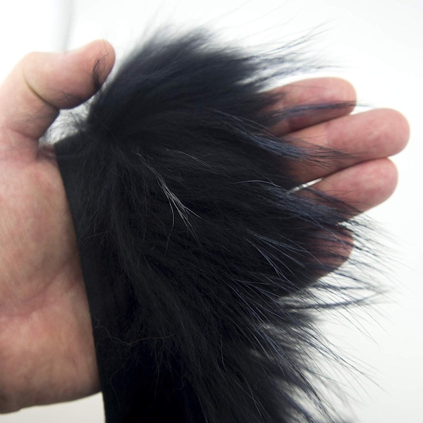 A Piece of Fox Fur Black Piping Trim for Garment Edging, Coats, Hoods, Cushions & Soft Furnishings 9cmW - 70 cm