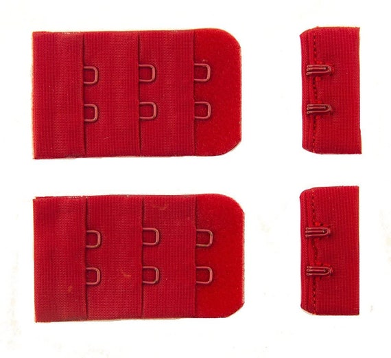 Red Bra Hook and Eye Bra Strap Sew-in Fasteners - 2 Hooks - 32 mm Wide -  Pack of 2 Sets