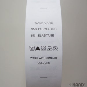 Wash Care Labels 95 Polyester 5 Elastane, 40mmWx80mmL, Roll of 2500