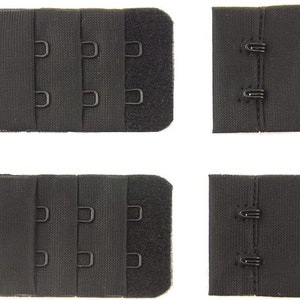 May include: Four black bra extenders with hook and loop closures. Two extenders have three hooks and two extenders have two hooks.