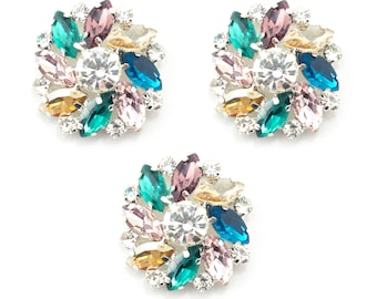 Set of 3 Large Diamante Crystal Buttons - 28 mm Diameter - Choice of Colours