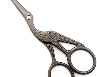 Classic Large Forged Stork Embroidery Scissors, Antique Finish 4.6”