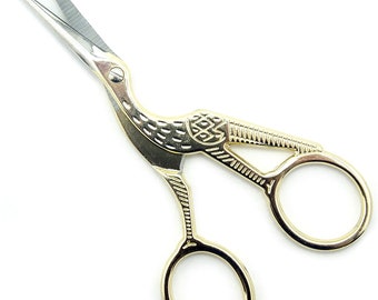 Large Classic Forged Stork Embroidery Scissors, Gold Tone Finish 12 cm