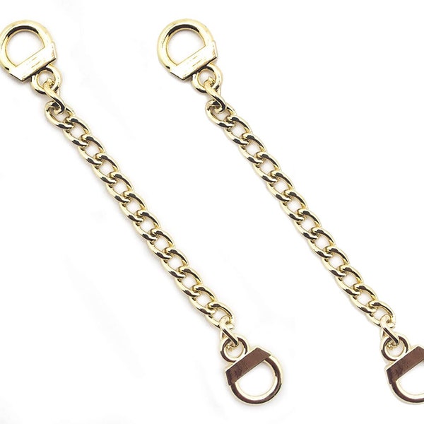 Set of 2 Gold Tone Metal Sew On Metal Coat Hangers Hanging Chain Loops - 8.5 cm Long